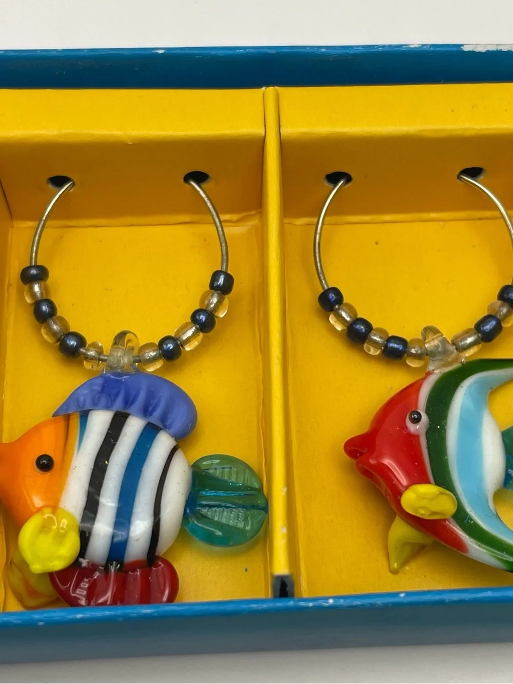 Pier 1 Imports, Multicolor, Glass Wine Charms, Set of 6 Tropical Fish
